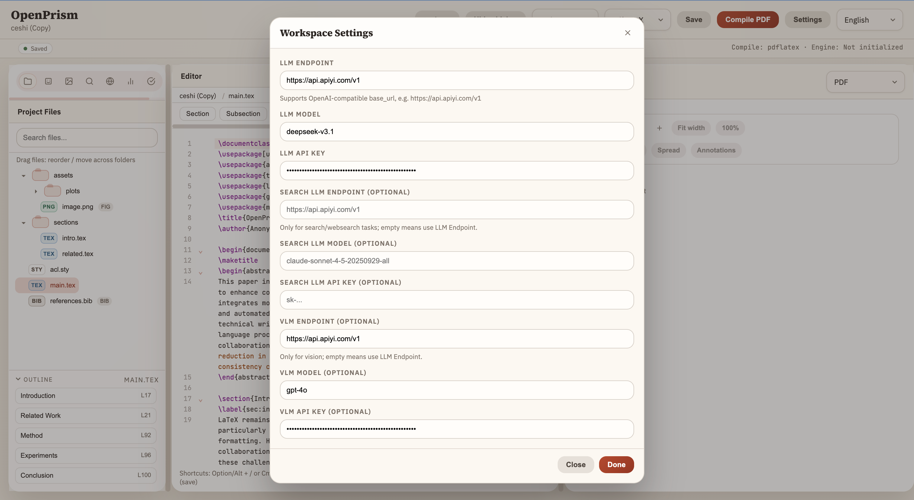 Model Configuration Settings